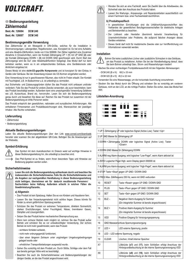 First page image of the manual for DCM 340