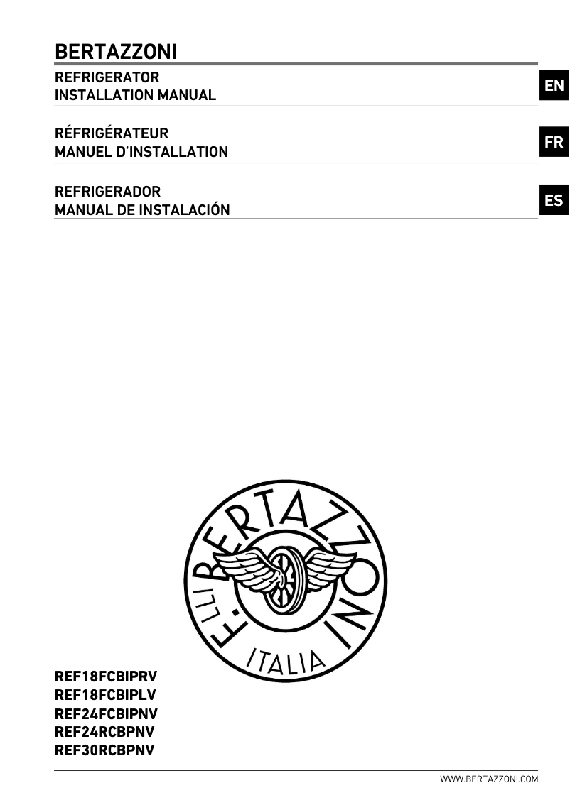 Page 1 of the manual User Manual Bertazzoni REF18FCBIPLV
