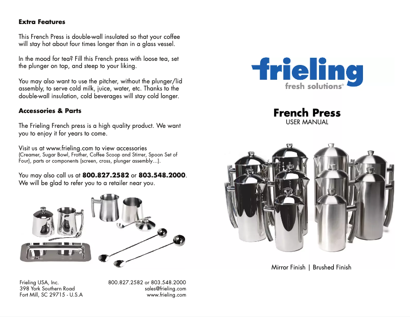 First page image of the manual for French Press