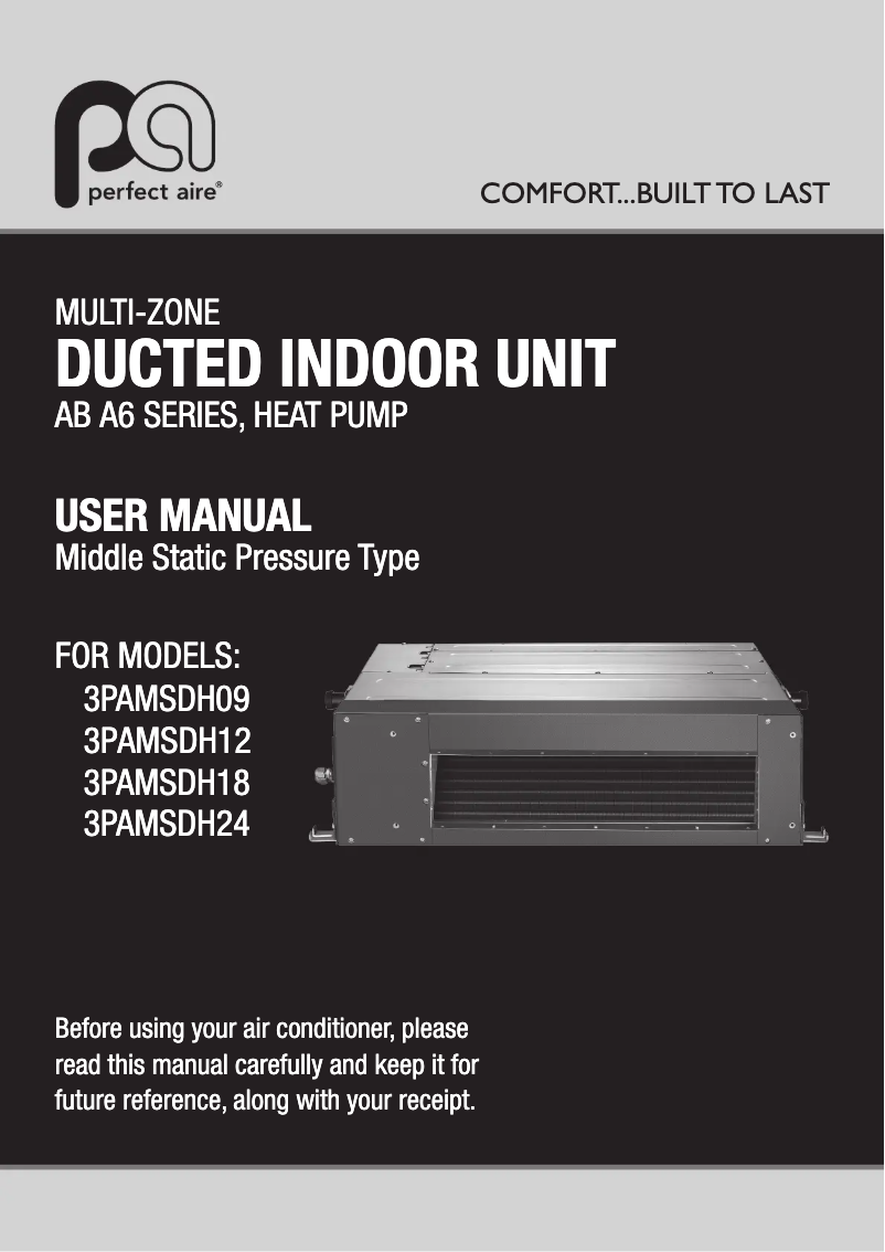 Page 1 of the manual User Manual Perfect Aire 3PAMSDH12