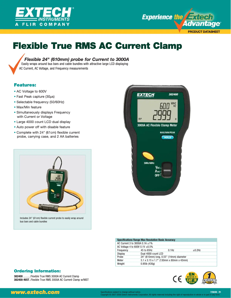 Page 1 of the manual Technical Sheet Extech 382400