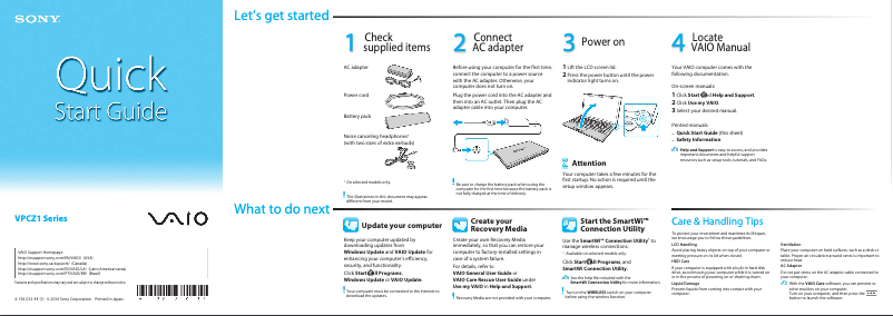 First page image of the manual for Vaio VPCZ1290X