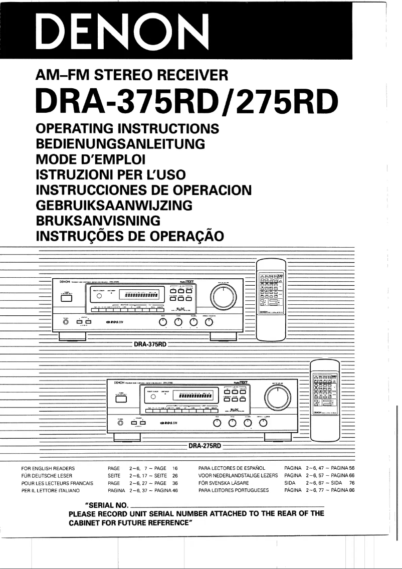 Page 1 of the manual User Manual Denon DRA-275RD