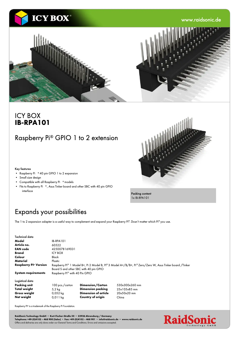 First page image of the manual for IB-RPA101