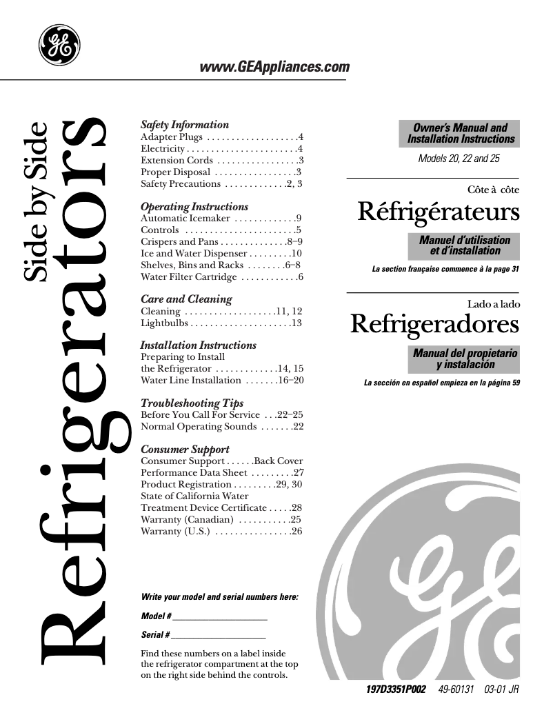 Page 1 of the manual User Manual GE GSS22QGMBB