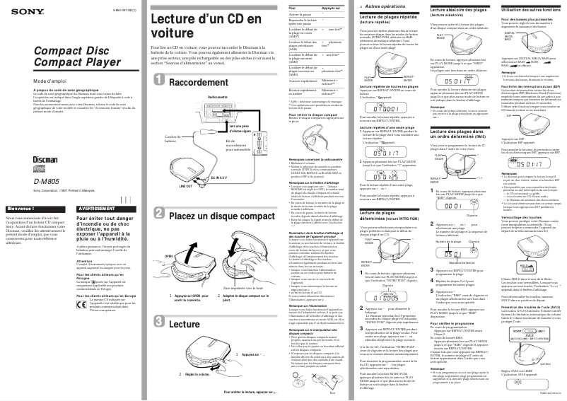 First page image of the manual for Discman D-M805