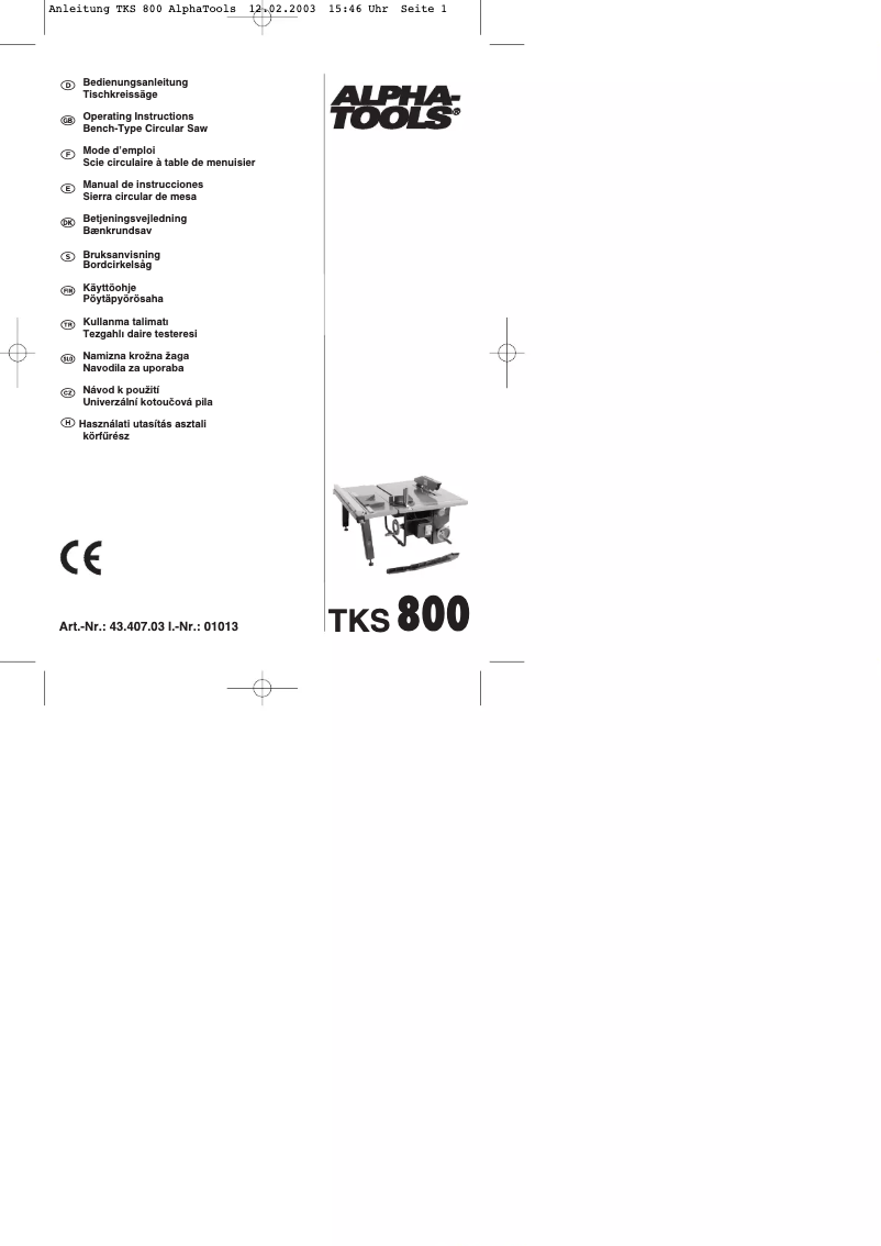 First page image of the manual for TKS 800