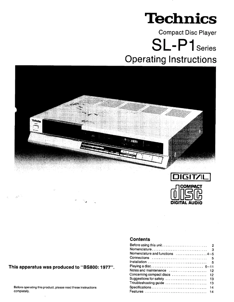 Page 1 of the manual User Manual Panasonic SL-P1