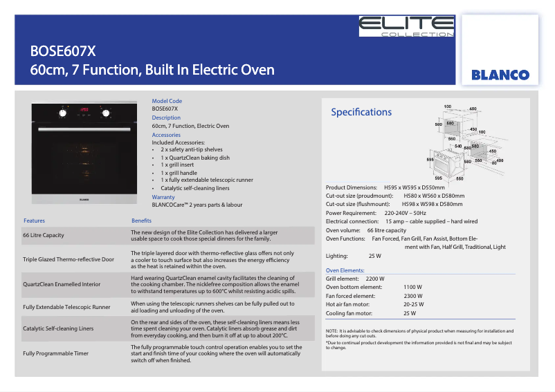 Page 1 de la notice Fiche technique BLANCO BOSE607X