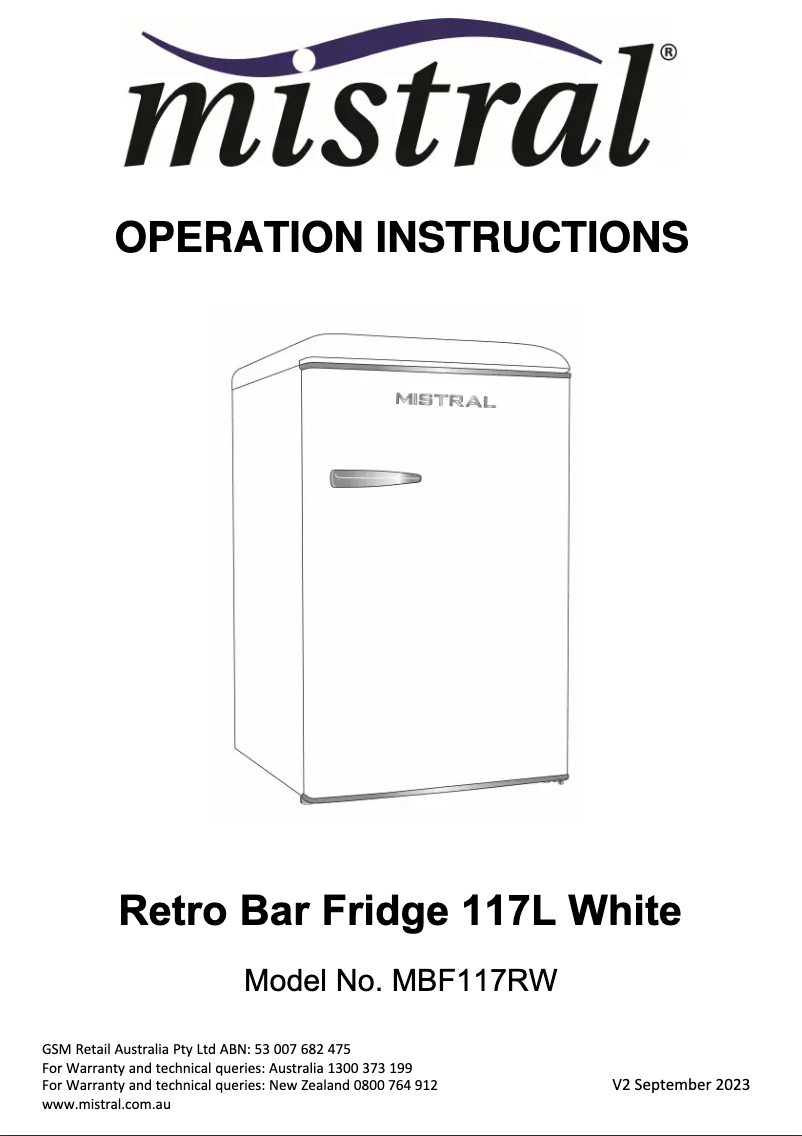 First page image of the manual for MBF117RB