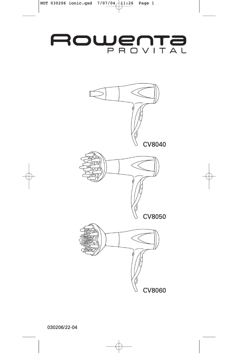 First page image of the manual for CV8052 Provital Elite