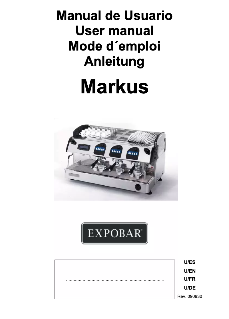 Page 1 of the manual User Manual Expobar Markus