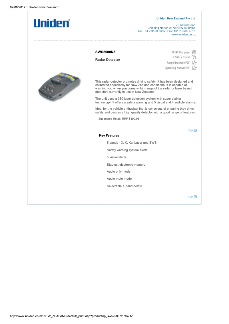 First page image of the manual for SWS 2500NZ