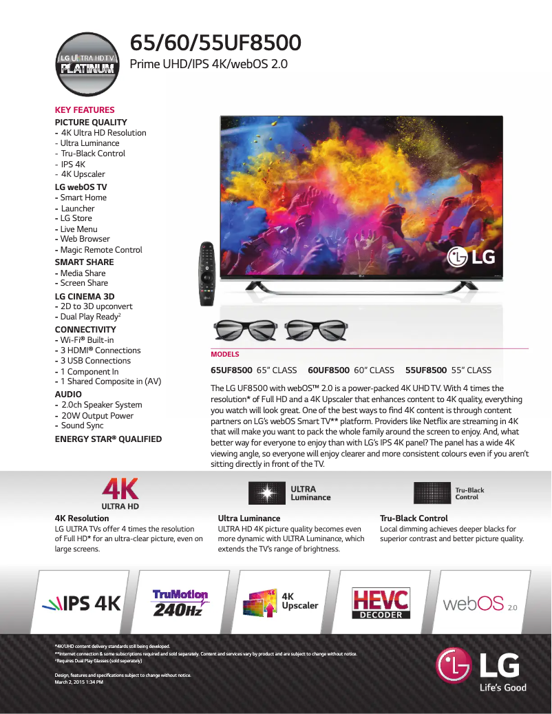 Page 1 of the manual Technical Sheet LG 60UF8500