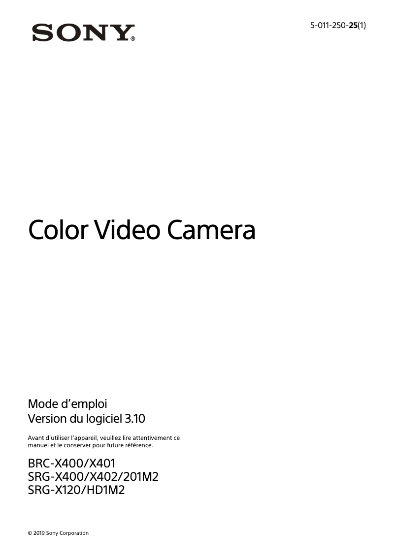 First page image of the manual for SRG-X400