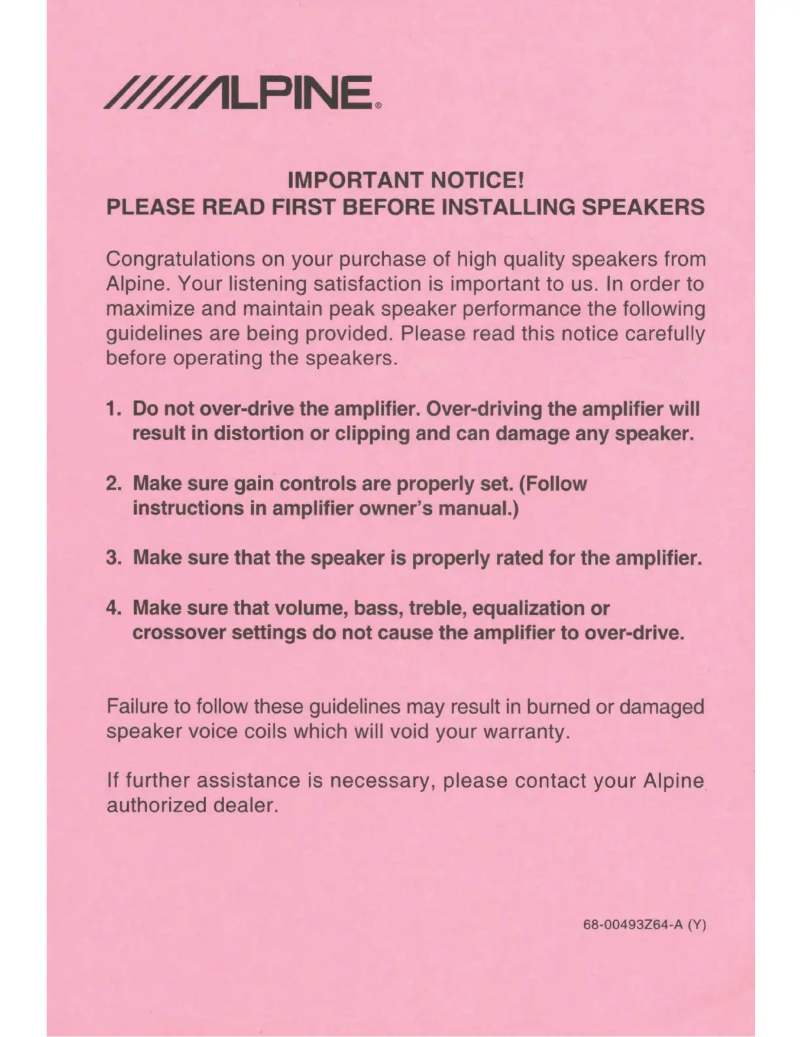 Page 1 of the manual User Manual Alpine S2-S65C