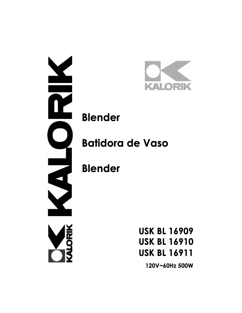Page 1 of the manual User Manual Kalorik USK BL 16910
