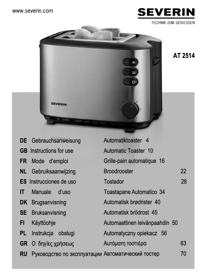 Page 1 of the manual User Manual Severin AT 2514