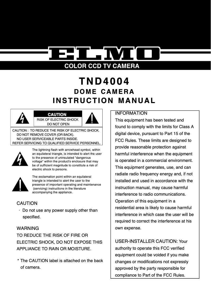 Page 1 of the manual User Manual Elmo TND4004