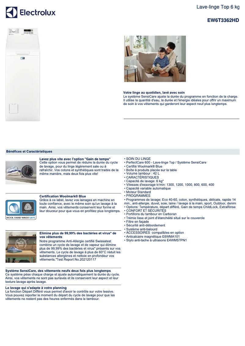 First page image of the manual for EW6T3362HD