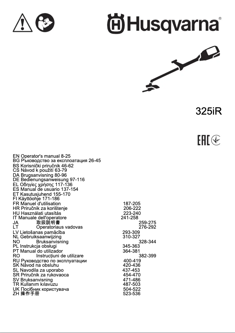 Page 1 of the manual User Manual Husqvarna 325iR