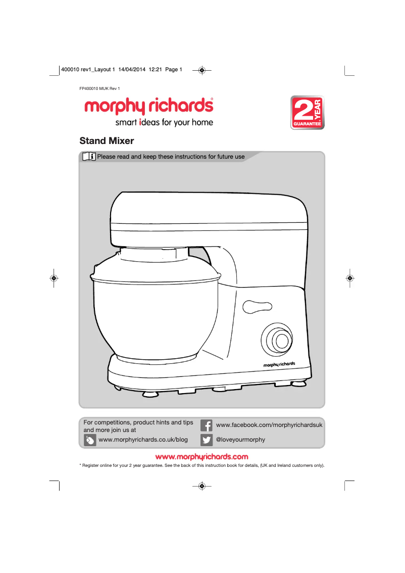 Page 1 de la notice Manuel utilisateur Morphy Richards 400011