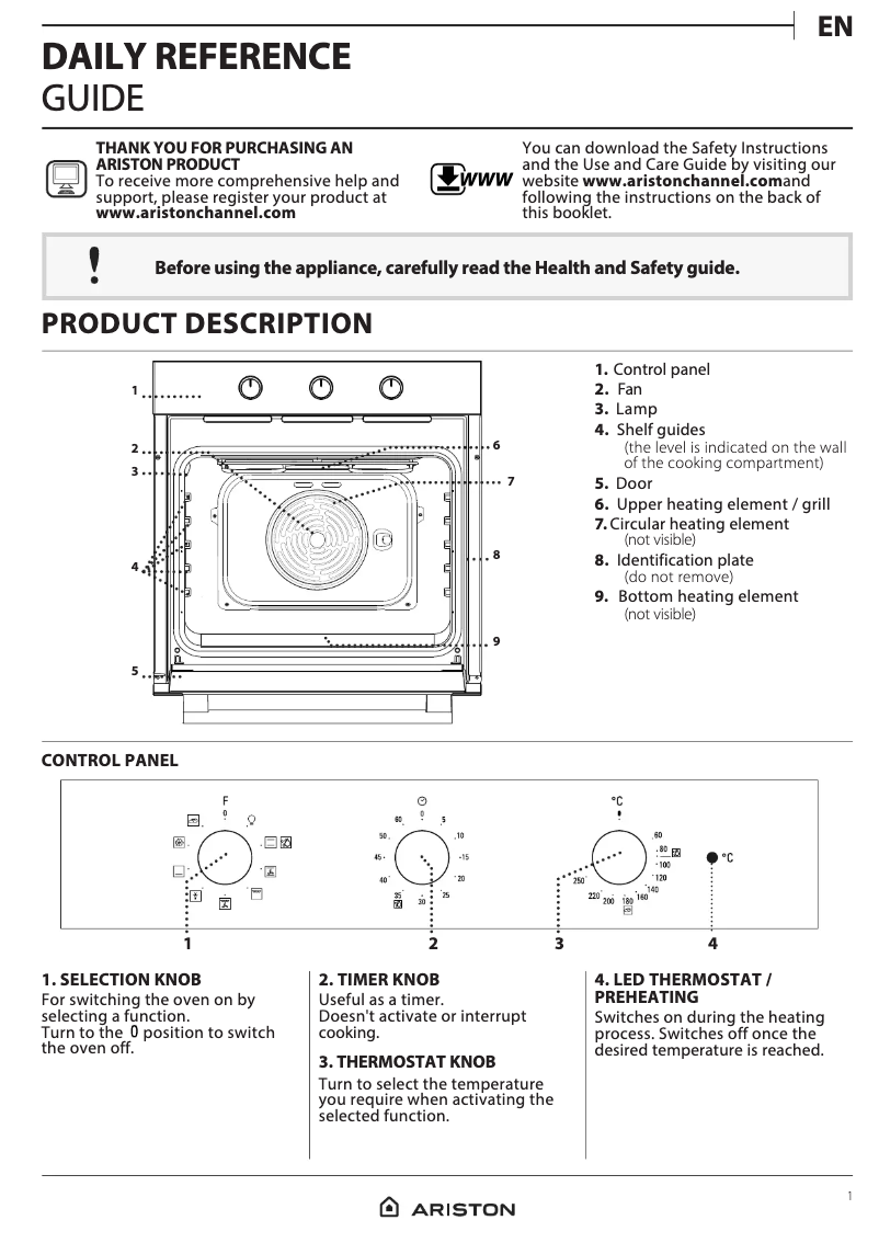 Page 1 of the manual User Manual Ariston Thermo FA3 834 H IX A AUS