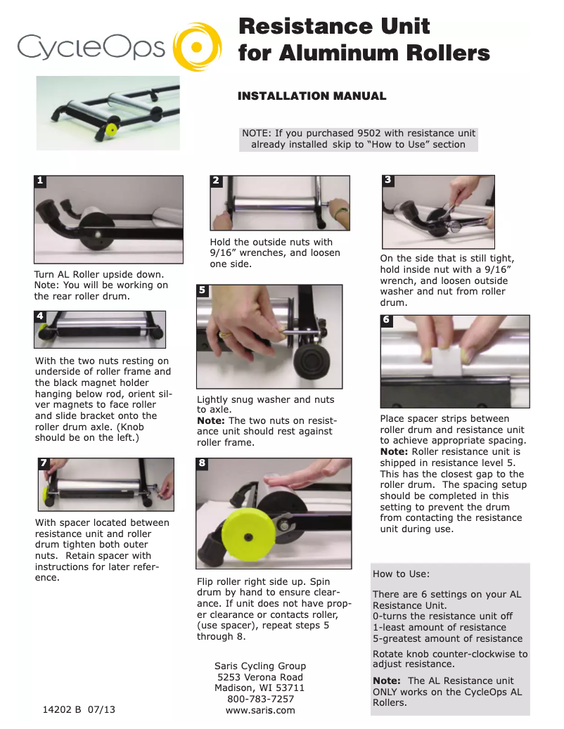First page image of the manual for Resistance Unit for Aluminum Rollers