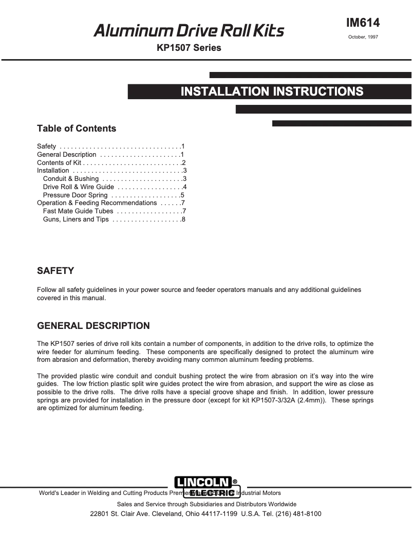 Image de la première page du manuel de l'appareil Aluminum Drive Roll Kit