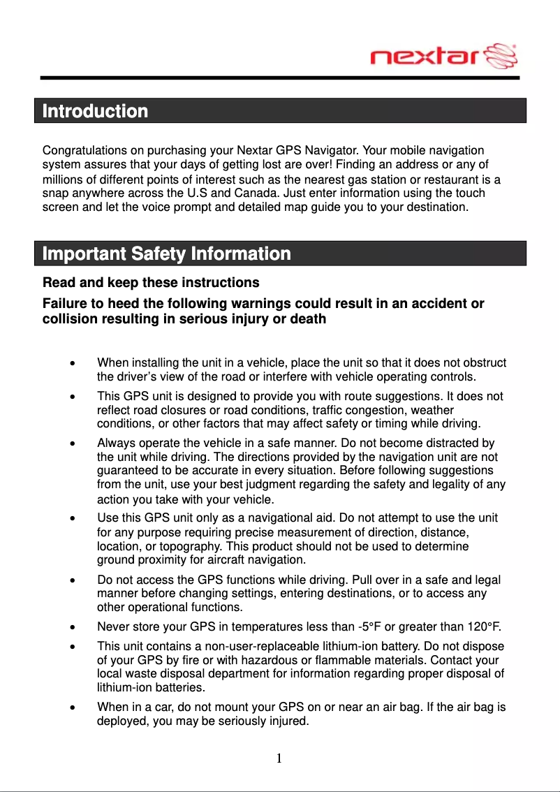 Page 1 of the manual User Manual Nextar X3-08