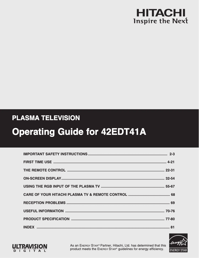 Page 1 of the manual User Manual Hitachi 42EDT41