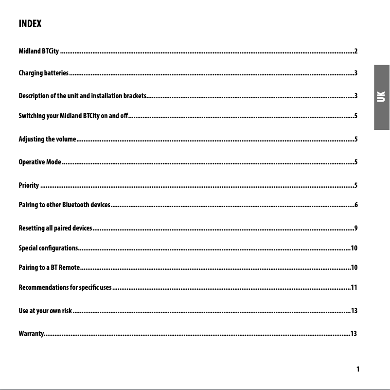 Page 1 of the manual User Manual Midland BT City 2013