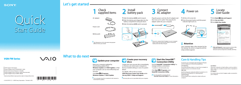 Page 1 of the manual Installation Guide Sony Vaio VGN-FW490J