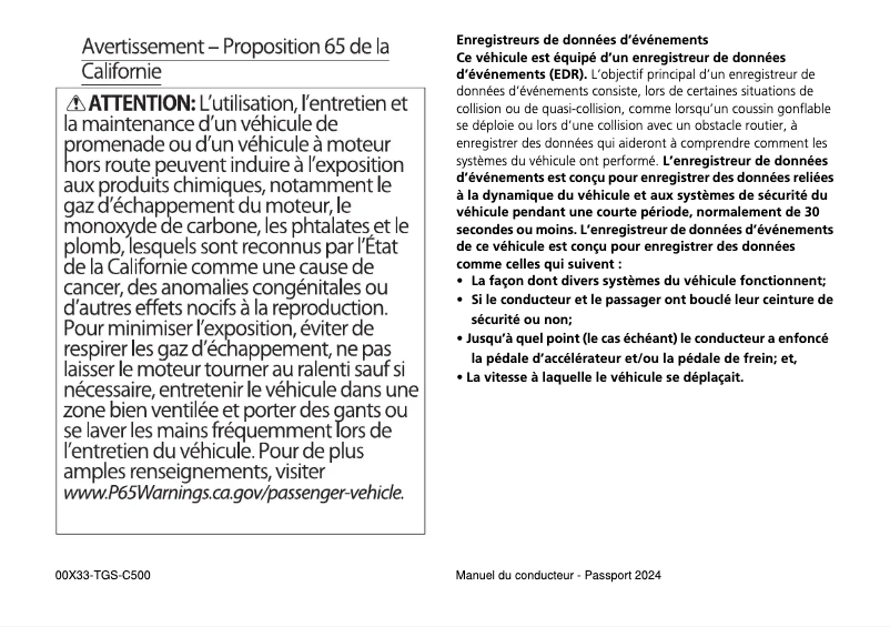 Page 1 of the manual User Manual Honda Passport (2024)
