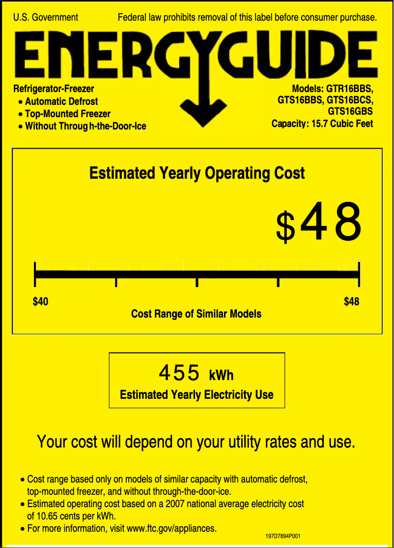 Page 1 of the manual Energy Label GE GTS16BCSRCC