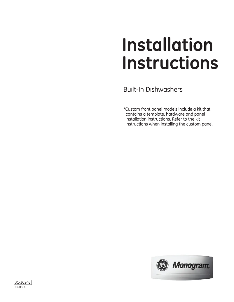 Page 1 of the manual Installation Guide GE ZBD6920PSS