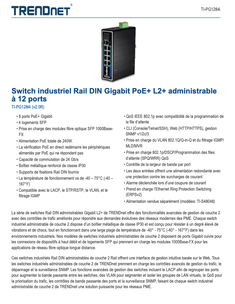 Page 1 of the manual Technical Sheet TRENDnet TI-PG1284i