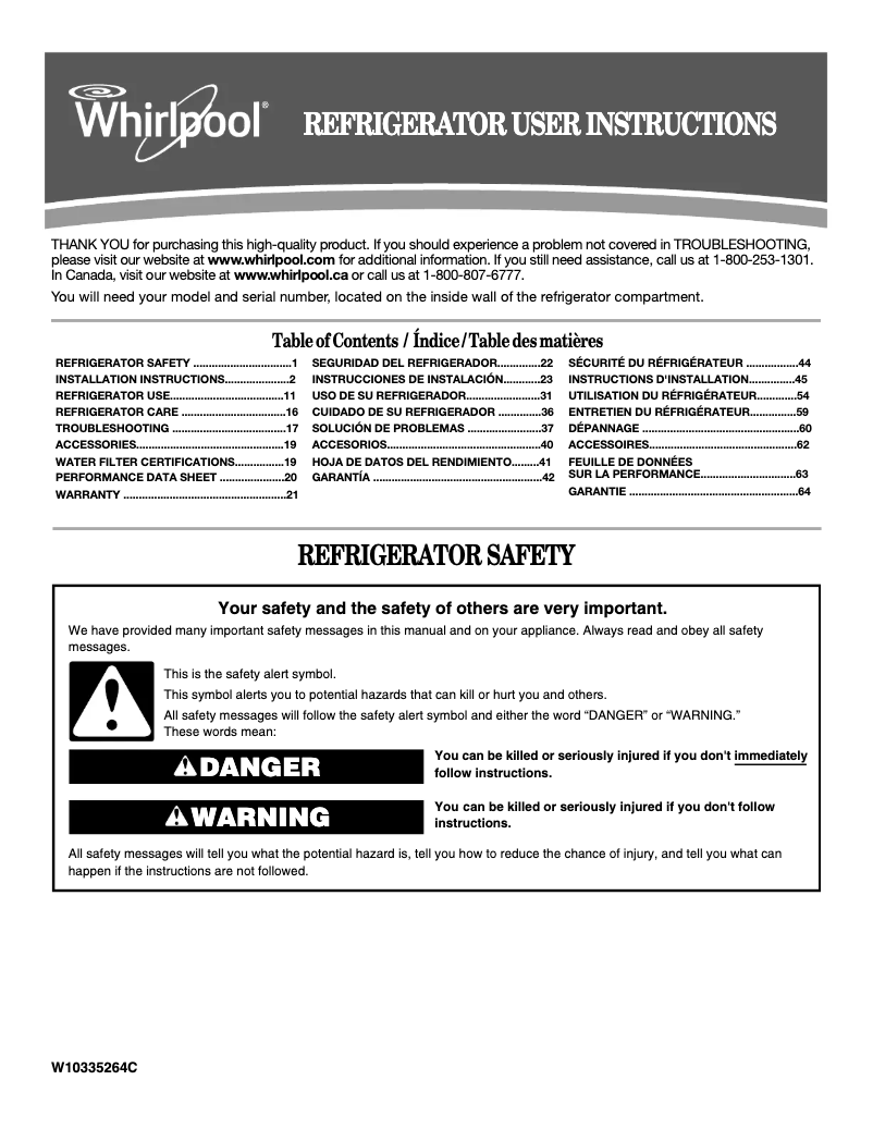 Page 1 of the manual User Manual Whirlpool WSF26D2EXY