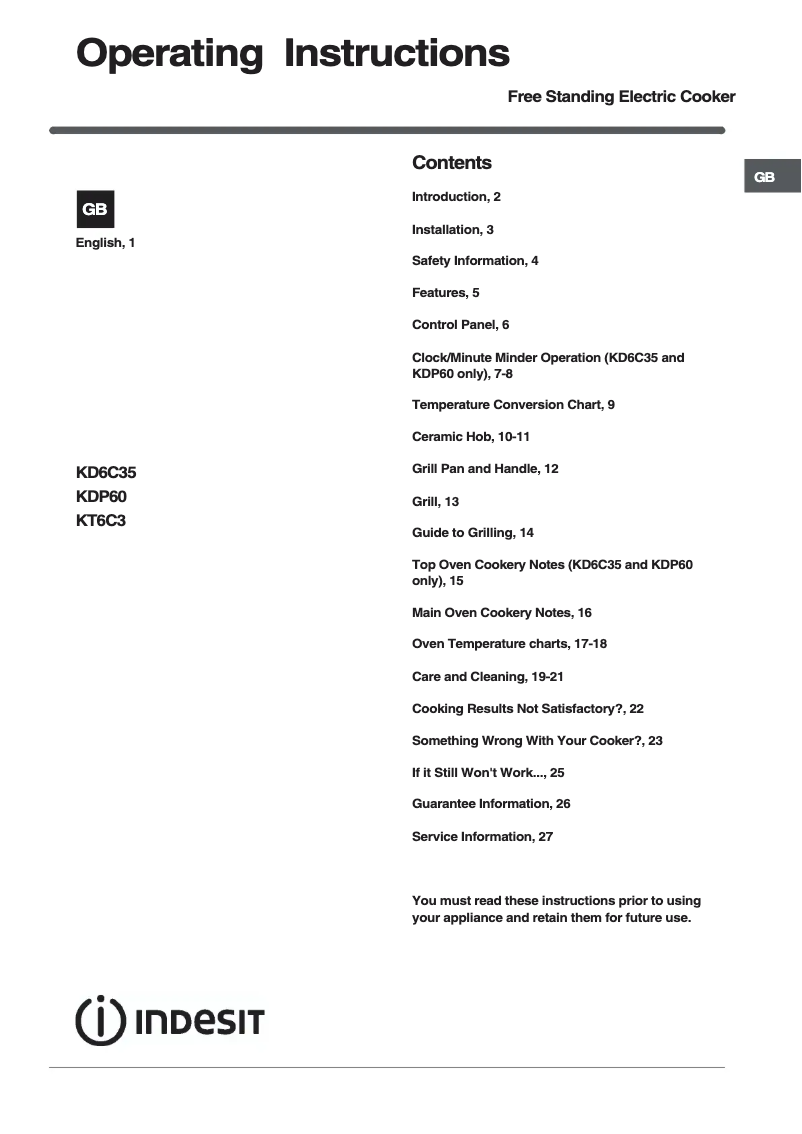 Page 1 of the manual User Manual Indesit KD6C35M
