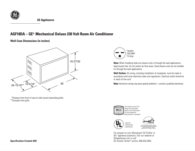 First page image of the manual for AGF18DA