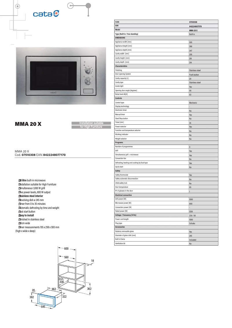 Page 1 of the manual Technical Sheet CATA MMA 20 X