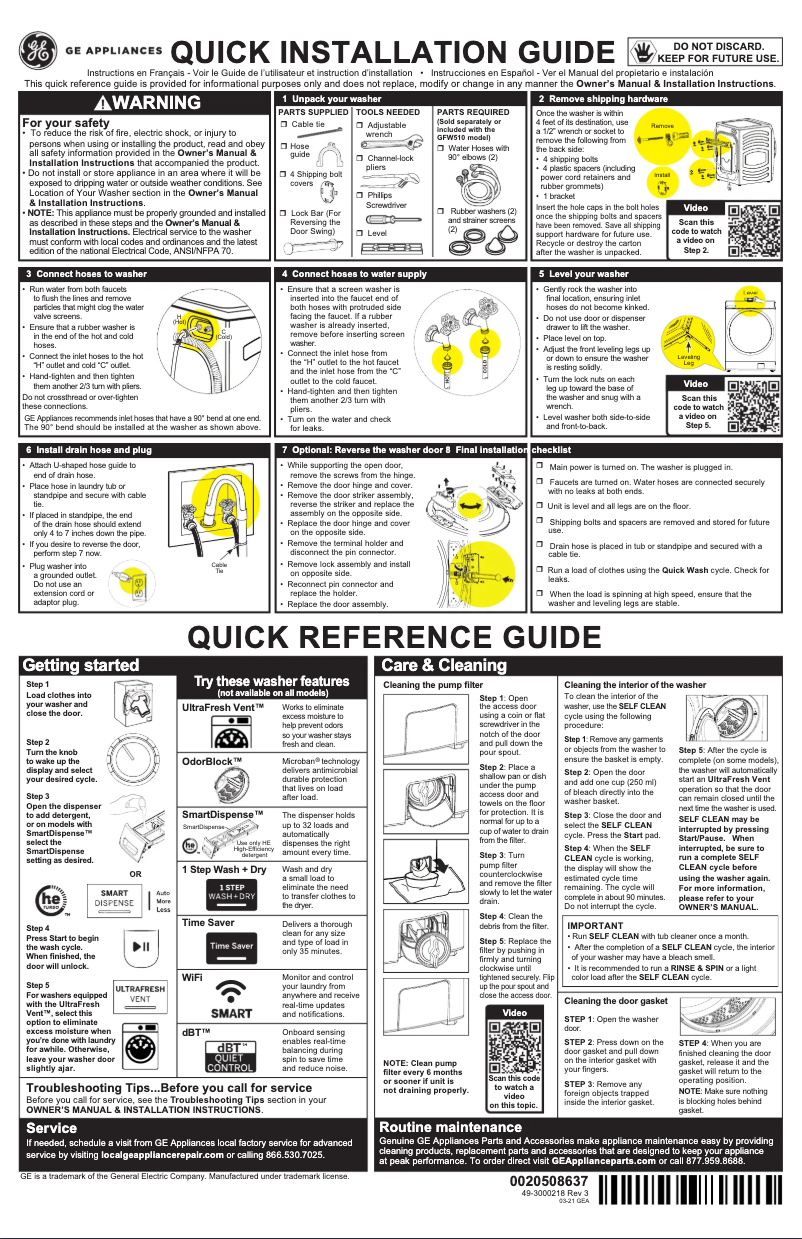 Page 1 of the manual User Manual GE GFW510SCNWW