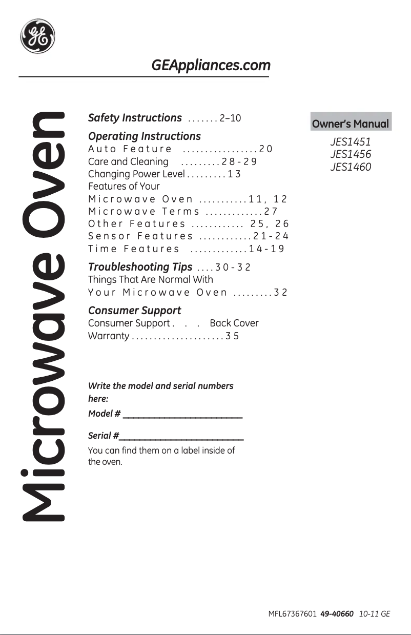 Page 1 of the manual Use and Maintenance Manual GE JES1451DSBB