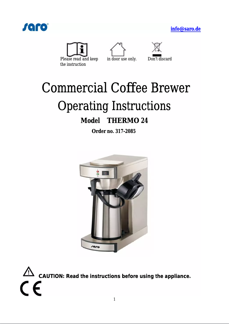 Image de la première page du manuel de l'appareil Saromica Thermo 24