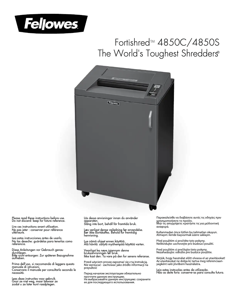 First page image of the manual for Fortishred 4850C