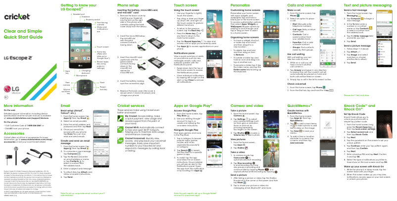 Page 1 of the manual Quick Start Guide LG Escape 2