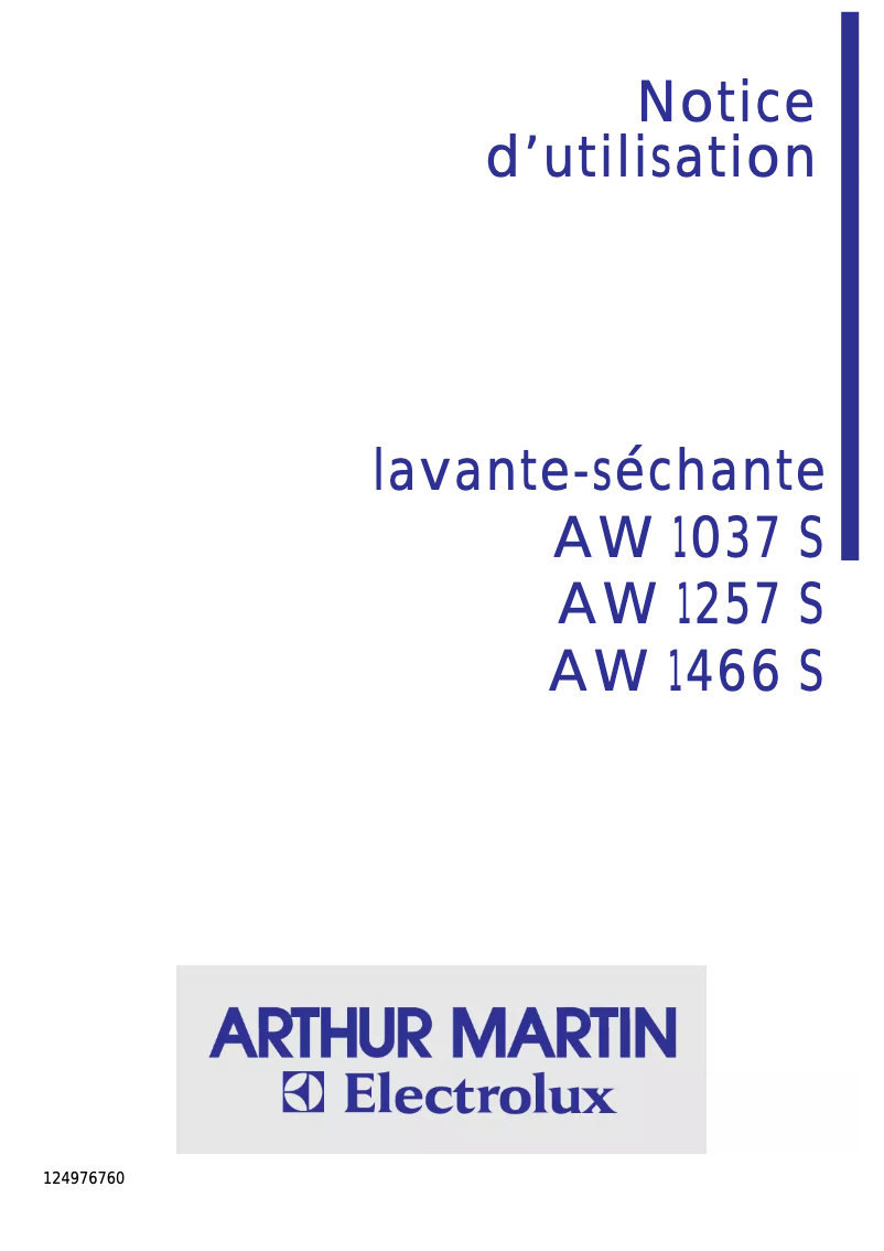 Page 1 of the manual User Manual Arthur Martin-Electrolux AW 1257 S