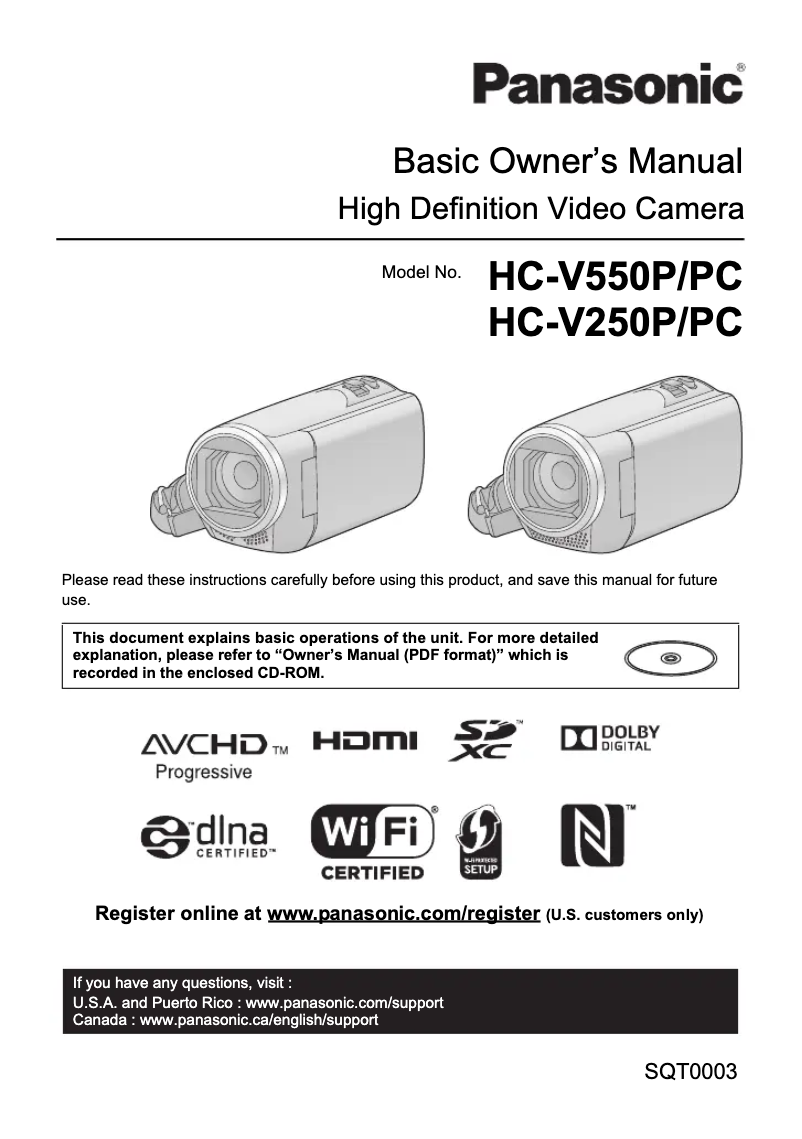 First page image of the manual for HC-V250P
