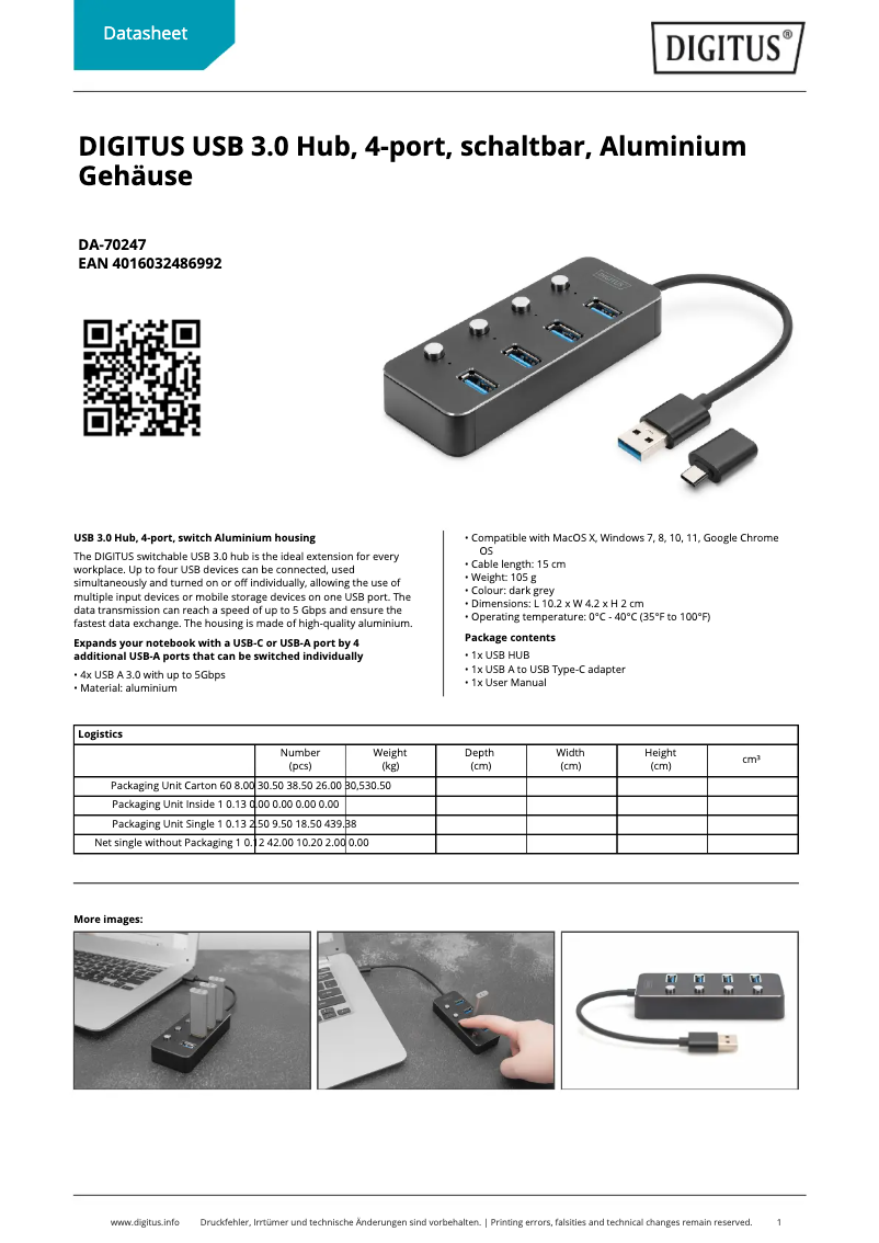 Page 1 of the manual Technical Sheet Digitus DA-70247