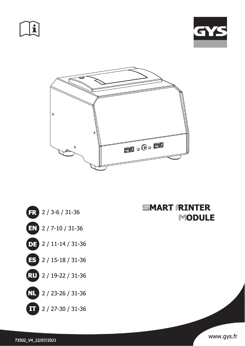 Page 1 of the manual User Manual GYS Smart Printer Module
